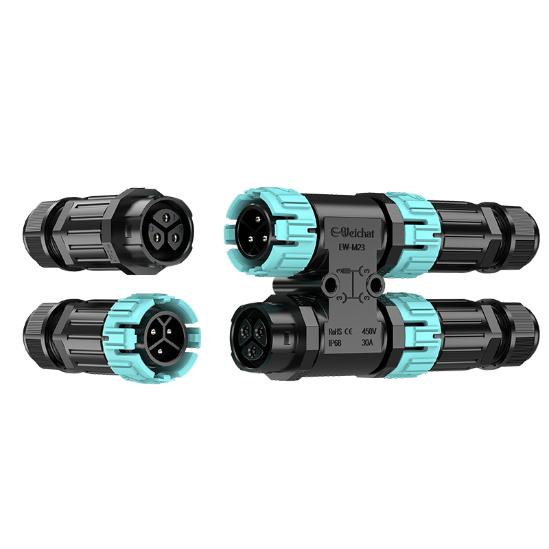 M23MF型3芯线对线延长免焊接电源30A防水连接器