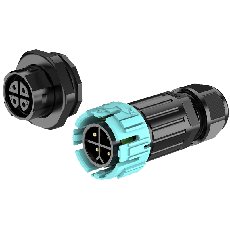 M23型4芯16A前置面板款电源对接防水连接器